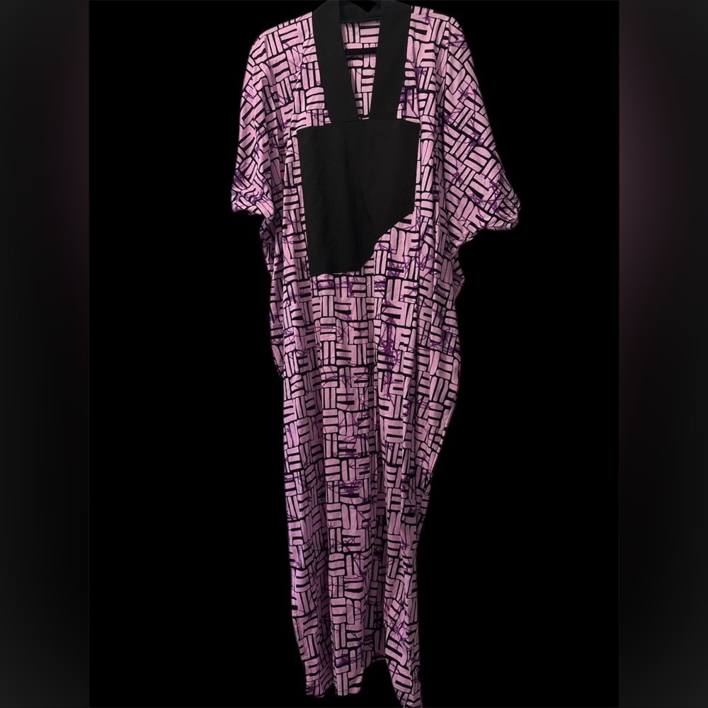 Vintage 60s  cotton Dupioni Style Kaftan printed oversized dress